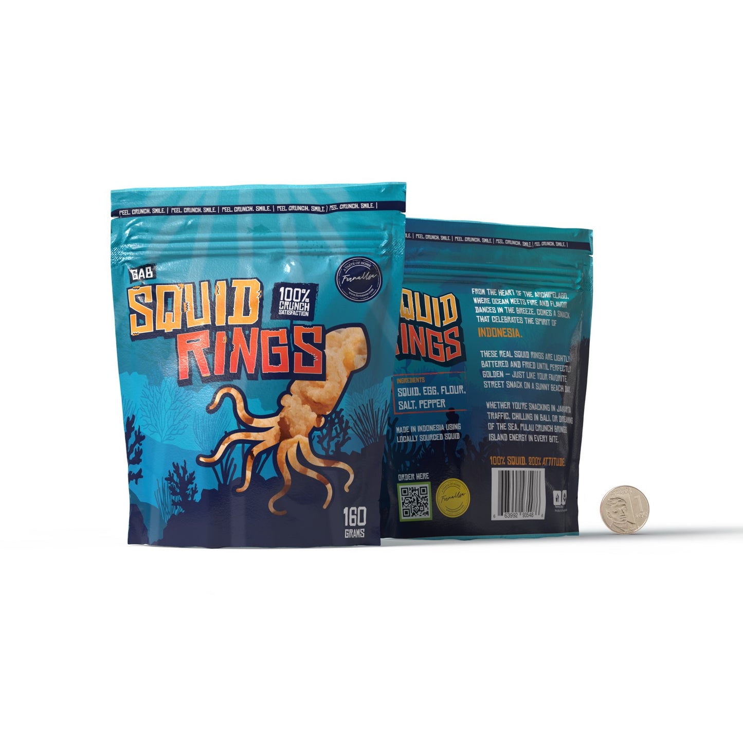 Gab Squid Rings | 160 grams Standup, Resealable Pouch