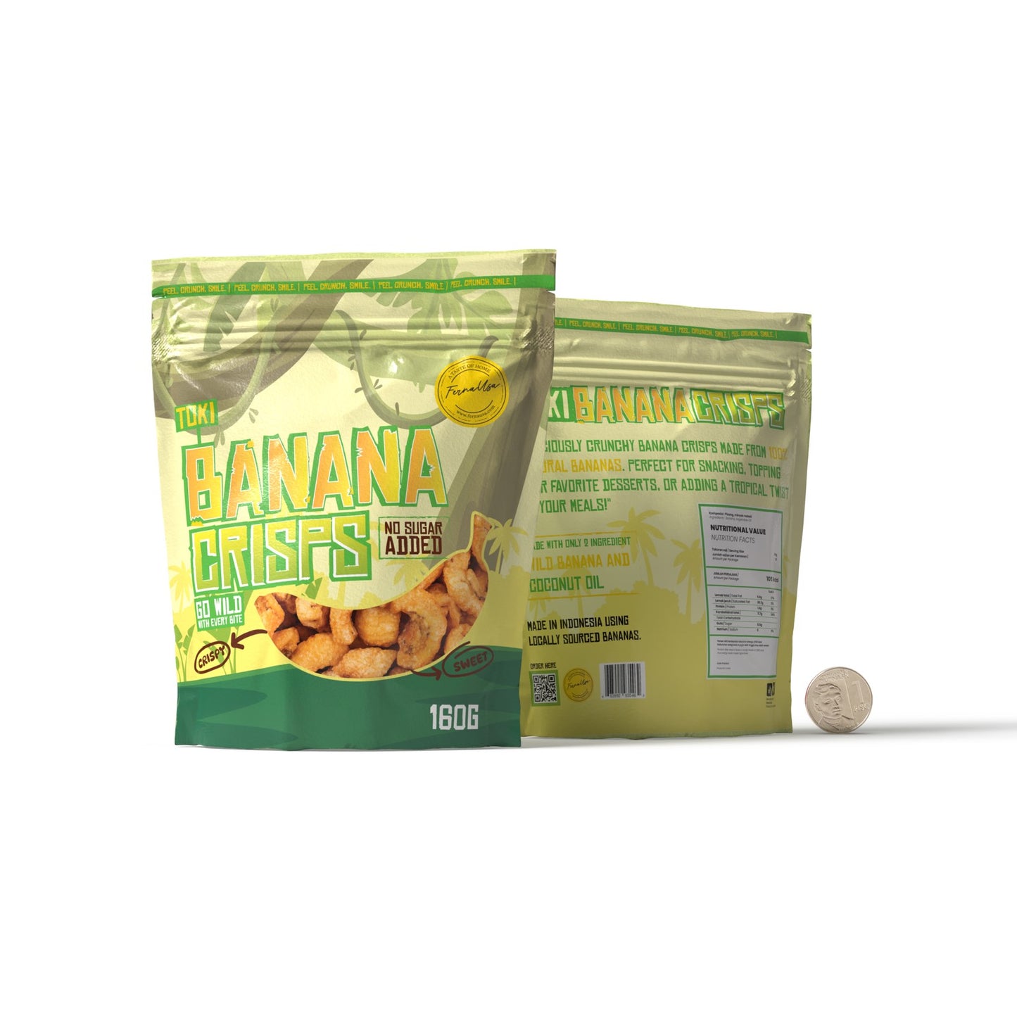 Toki Banana Crisps | 160g Stand-Up Pouch | Sweet, No Sugar Added